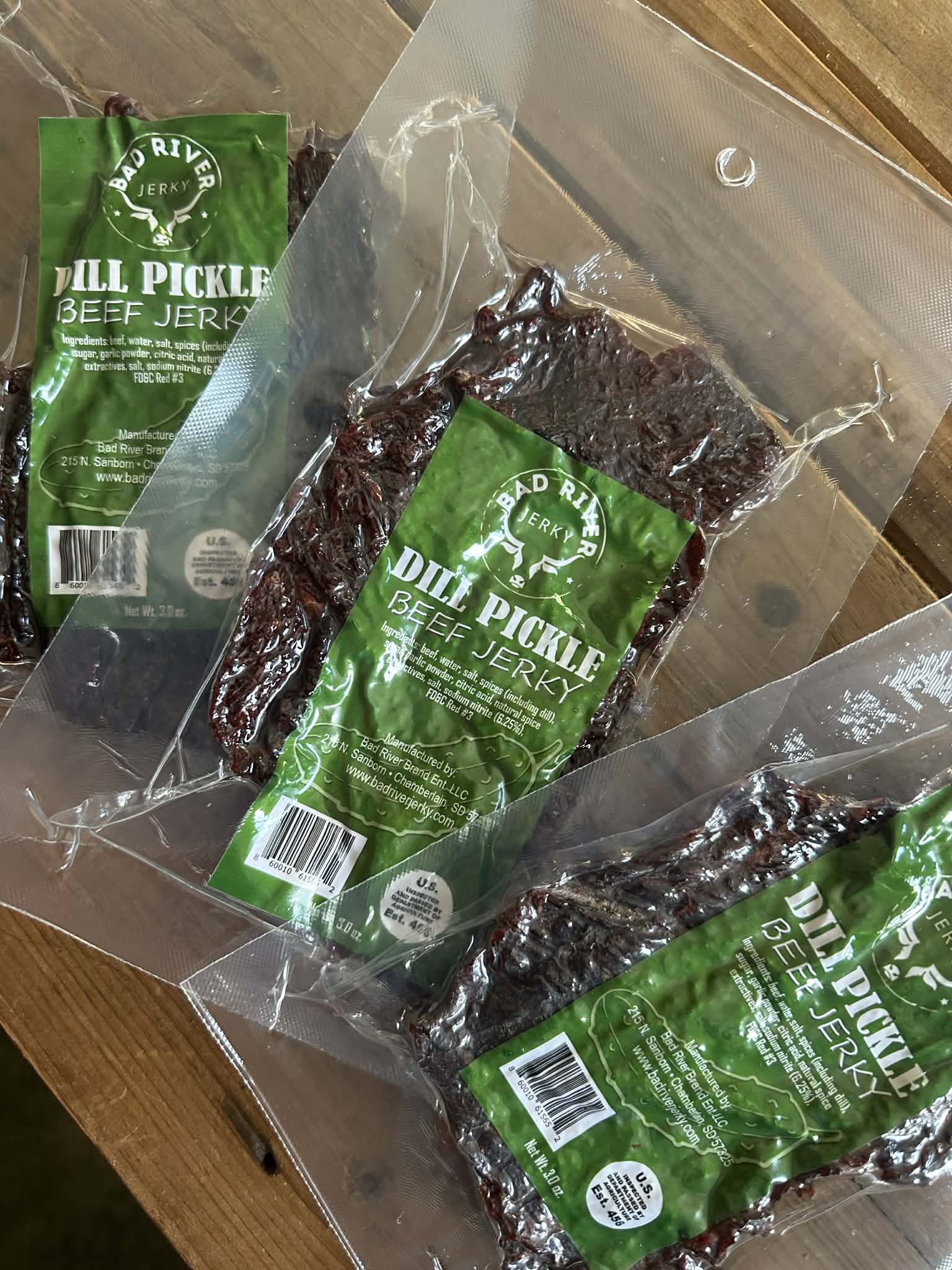Dill pickle beef jerky pieces – packaged small-batch jerky product