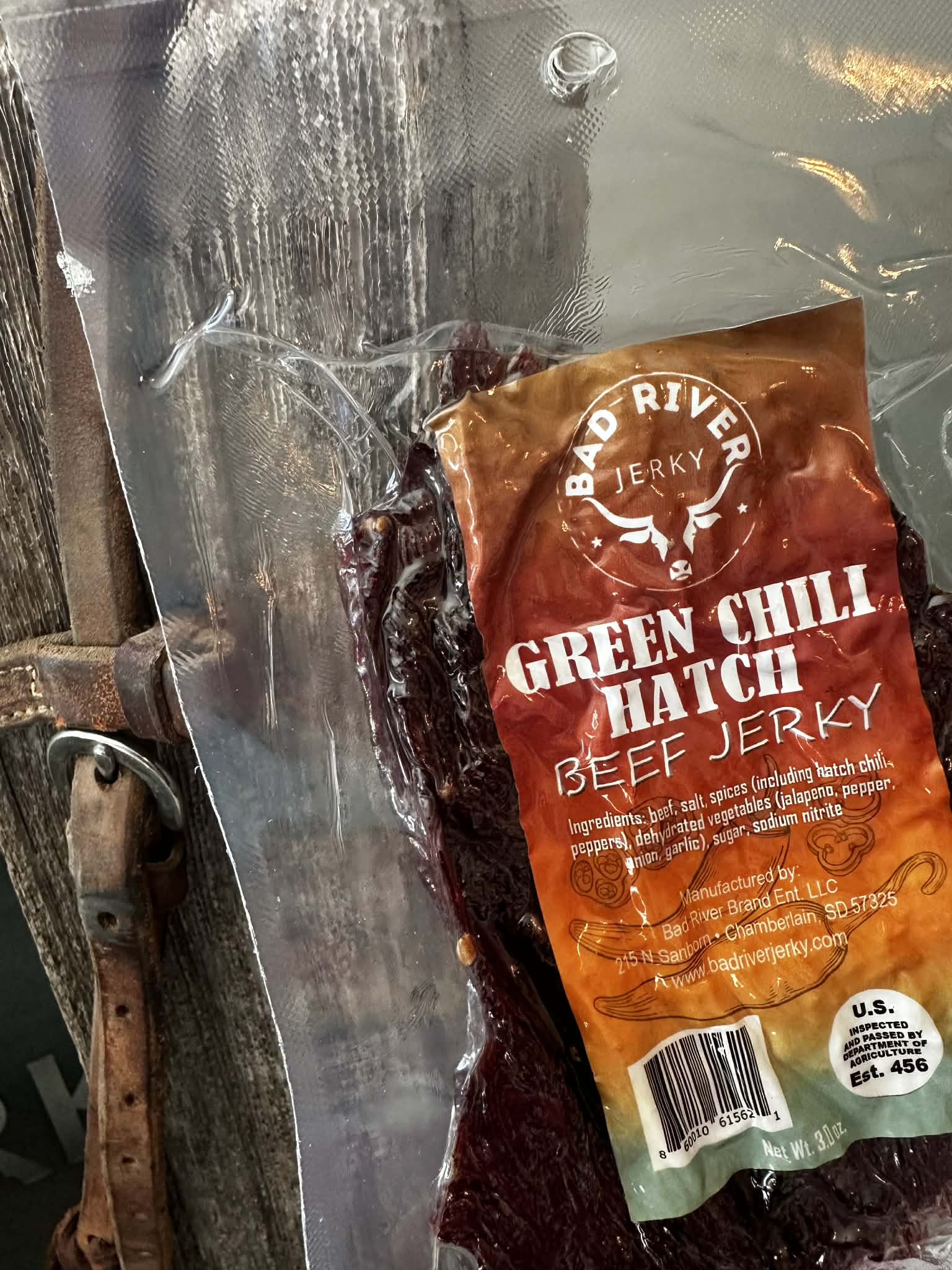 Hatch green chile beef jerky pieces – smoky mild heat hand-torn snack