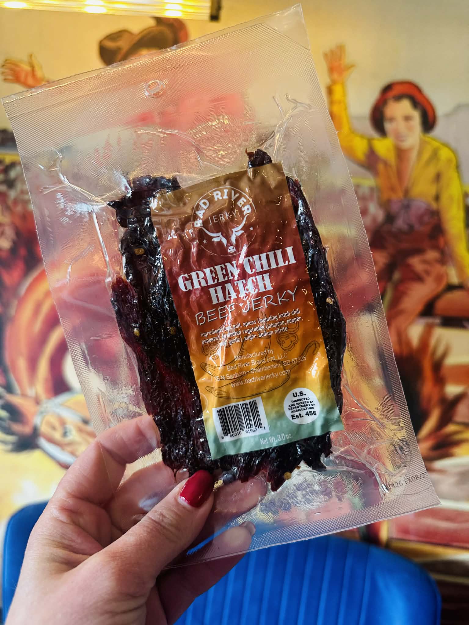 Hatch Green Chile Beef Jerky small batch made in South Dakota by Bad River Jerky