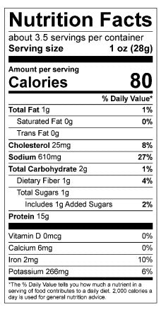 nutritional label for pepper jerky