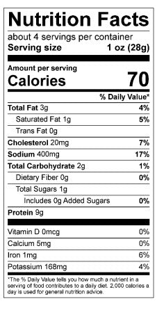 Pistachio Onion Garlic nutritional label
